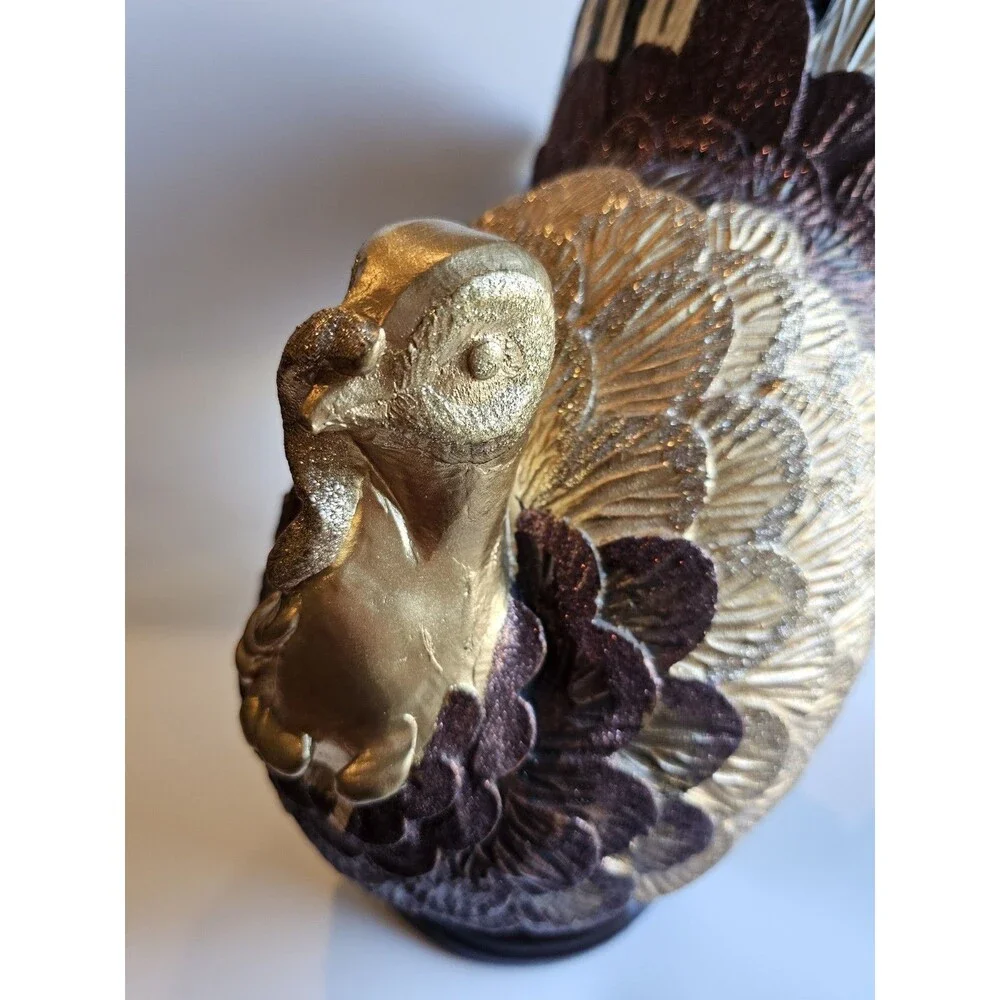 MacKenzie Childs Large Resin Turkey Gold Bronze Metallic Glitter 13